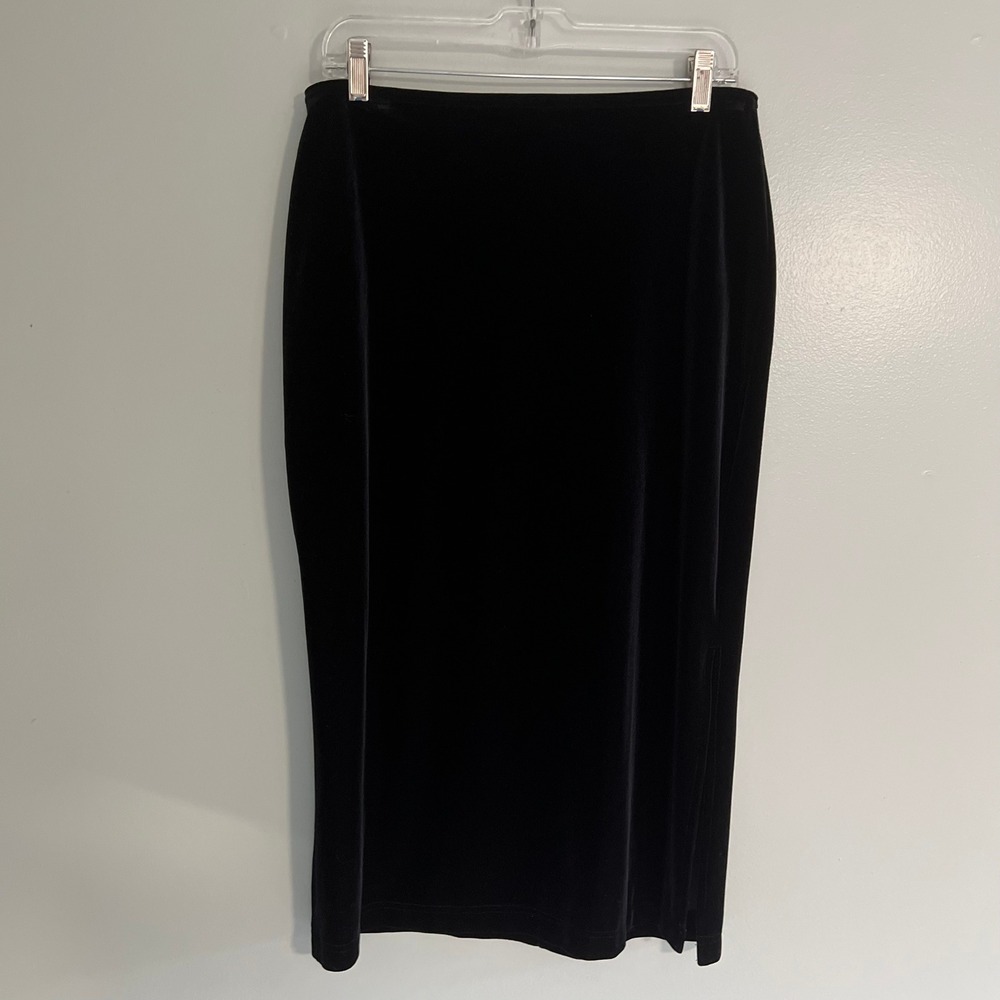 LA Gold‎  Black Velvet Midi Skirt Side Slit Vintage Large Whimisigoth grunge 90s
